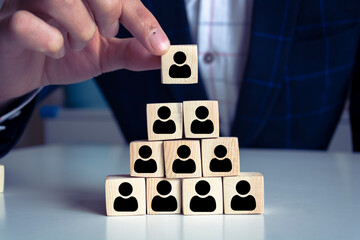 Human resources, corporate hierarchy concept and multilevel marketing - recruiter complete team...
