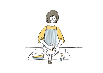 皿洗いをする女性