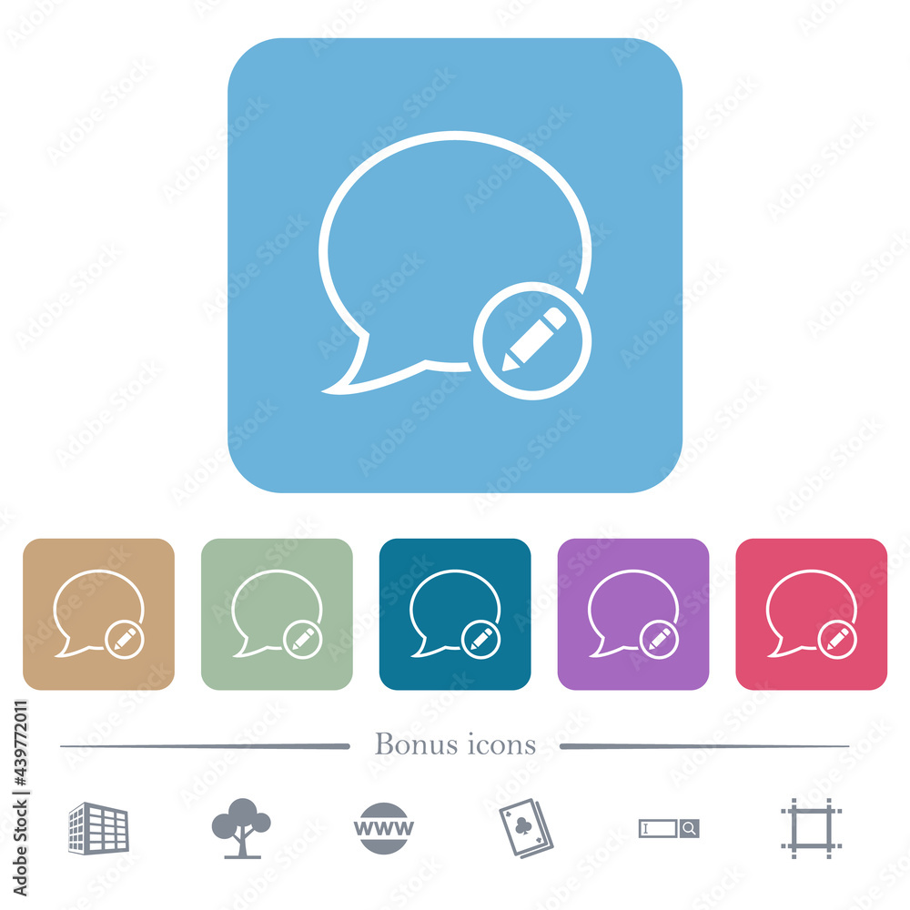 Poster edit message flat icons on color rounded square backgrounds