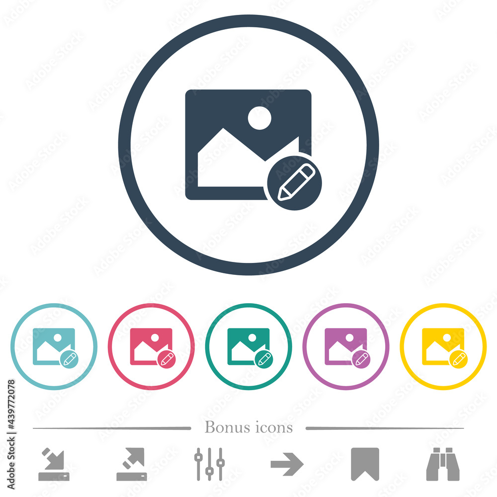 Poster edit image flat color icons in round outlines