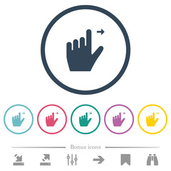 Fototapeta premium Left handed move right gesture flat color icons in round outlines