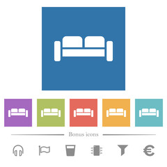 Sofa flat white icons in square backgrounds