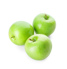 Fresh green apples on white background