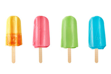 Collage with colorful ice cream on white background isoalted. Fresh frozen ice popsicle with copy space. Creative summer background