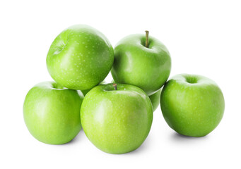 Fresh green apples on white background