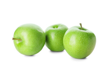 Fresh green apples on white background