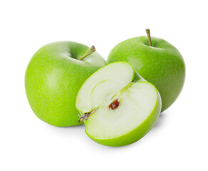 Fresh green apples on white background
