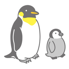 コウテイペンギンの親子のイラスト