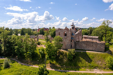 Fototapeta na wymiar Dobele castle ruins (XIV) on XVI century, Dobele, Latvia