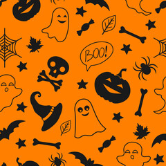 Seamless pattern with halloween elements. Halloween background. Illustration for textile, print, card, invitation, wallpaper, fabric