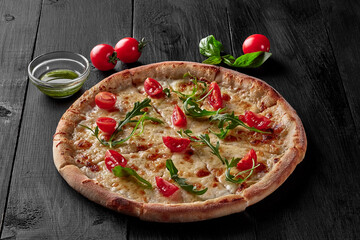 Obraz na płótnie Canvas Cheese pizza with mozzarella, dor blue and parmesan