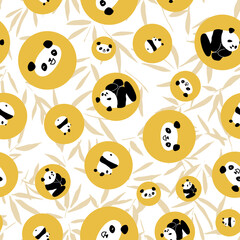 Fototapeta premium Panda Bamboo Circle Seamless Pattern
