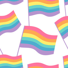 Vector Seamless Pattern with Illustration Rainbow. Cartoon Pride Colorful Drawing Background. Hand Drawn LGBTQ Flag Support