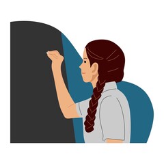 People illustration. Little cute girl write on blackboard