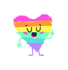 Vector Doodle Illustration Rainbow Heart emoji. Cartoon Pride Colorful Drawing Emoticon. Hand Drawn LGBTQ Flag Support Smile