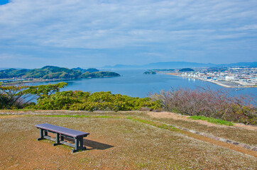 Yonago city and Lake Nakaumi, the views from Yonago castle ruins, Tottori, Japan