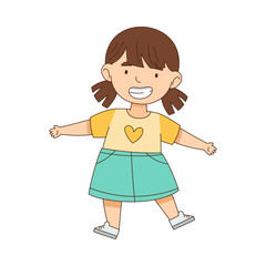 Happy Little Girl Standing with Open Arms for Hug Vector Illustration
