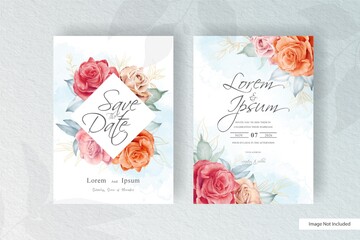 Hand drawn watercolor wedding invitation template with Floral arrangement