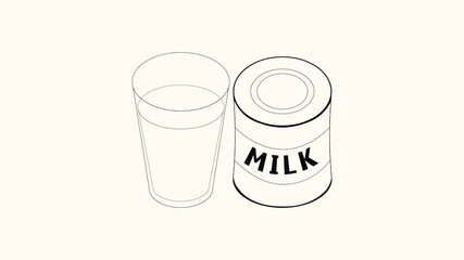 illustration of canned milk and a glass of milk
