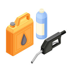 Canister and Bottle with Oil or Petroleum Isometric Vector Illustration