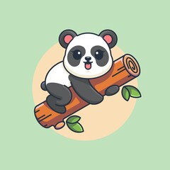 Cute panda hanging on tree cartoon