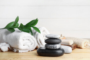 Set of spa supplies on table