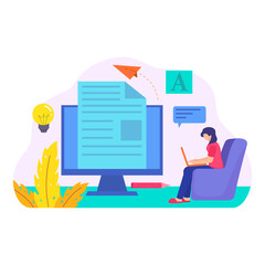 copy writer flat illustration writing sun job journalist