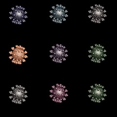 coronavirus, virus, pandemic, 19, epidemic, vaccine, health, covid, covid19, nano, set of snowflakes on black