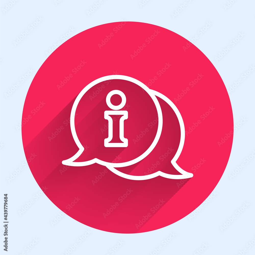 Poster white line information icon isolated with long shadow. red circle button. vector