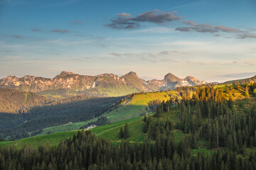 Sunset over the Swiss Alpes, shot from the "Cousimbert" mountain, Fribourg, Switzerland