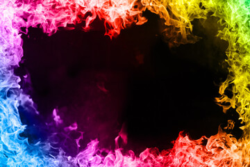 Background image of a flame frame in rainbow colors.