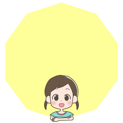 笑顔の女の子とフレームのイラスト