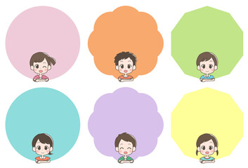笑顔の少年少女のフレームのイラスト