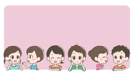 笑顔の少年少女のフレームのイラスト