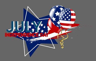 July 4th Independence day celebration banner. USA national holiday design concept with a flag, bunting and confetti