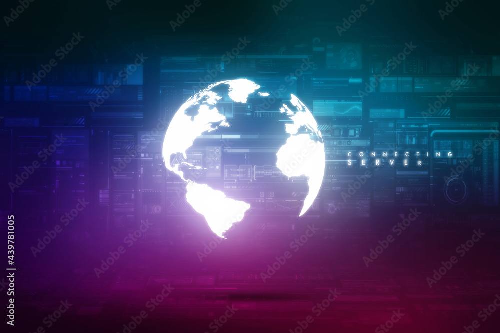 Poster global network connection. world map and concept of global business.