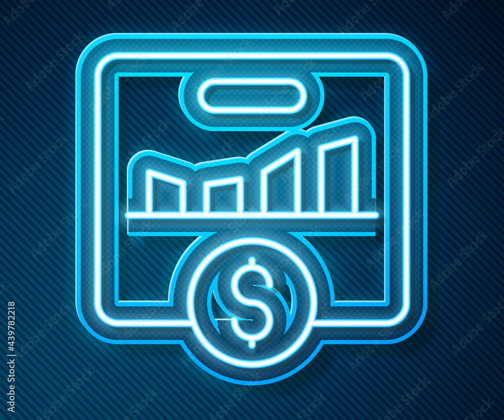 Aufkleber glowing neon line kpi - key performance indicator icon isolated on blue background. vector