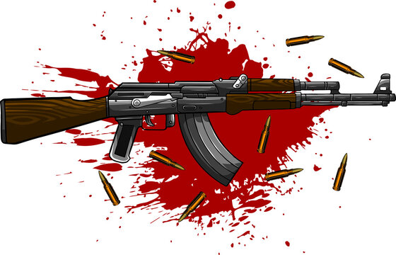 vector illustration of Ak-47, bullets and blood