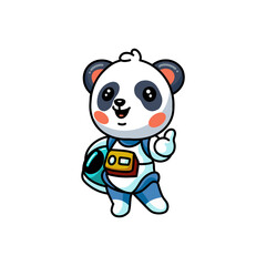 Cute little astronaut panda cartoon giving thumbs up