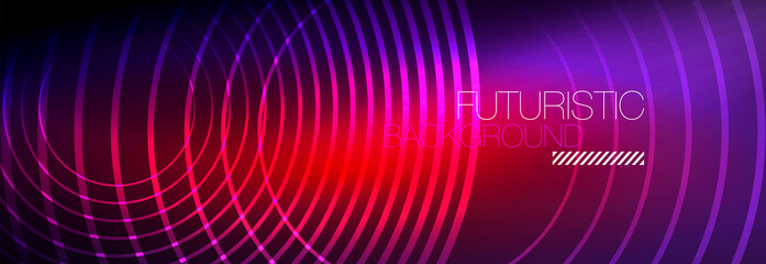 Dark abstract background with glowing neon circles. Trendy layout template for business or technology presentation, internet poster or web brochure cover, wallpaper