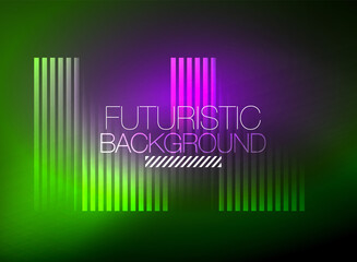 Bright neon color techno abstract background, shiny glowing neon lines in the dark background