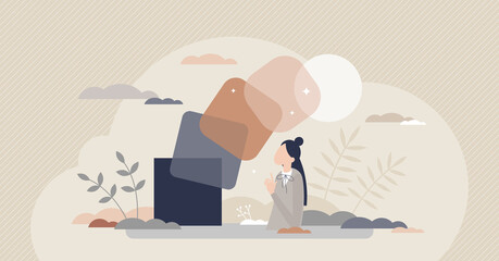 Personal transformation and personality skill development tiny person concept. Mental evolution progress as geometric shapes vector illustration. Psychological therapy transformation and mood changing