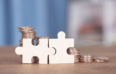 Dollar coin and two piece puzzle
