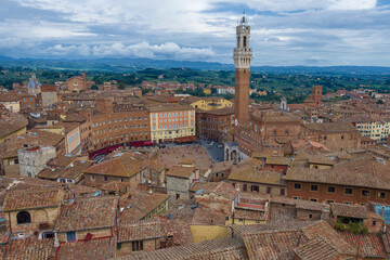 Piazza del Campo - the central square of Siena in the cityscape. Italy