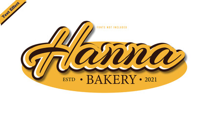 Hanna bakery logo text effect design vector. editable 3d text