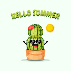 Cute cactus wearing glasses with summer greeting © Wayan