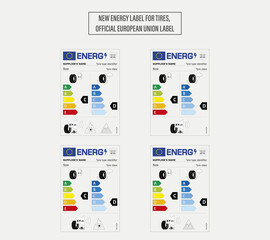 new energy label for tires, official european union label, complete file and in vector
