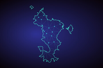 Map of Mayotte. Wire frame 3D mesh polygonal network line, design sphere, dot and structure. communications map of Mayotte. Vector Illustration EPS10.