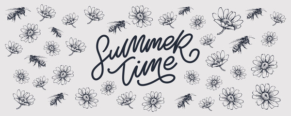 summer sale banner with flowers letter vector