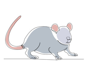 mouse drawing by one continuous line, isolated, vector